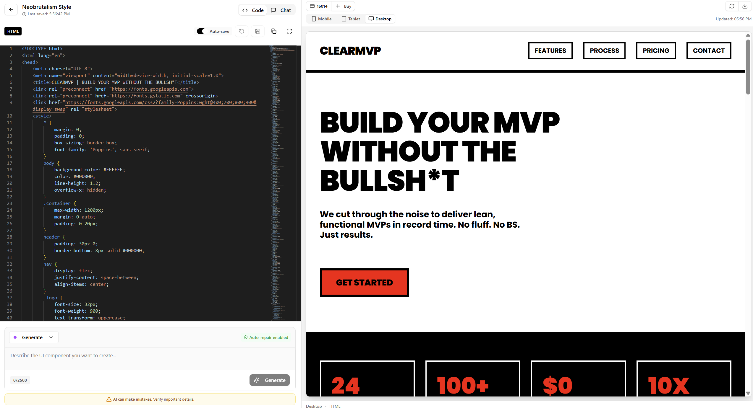 ClearMVP Dashboard - AI-powered platform for building MVPs